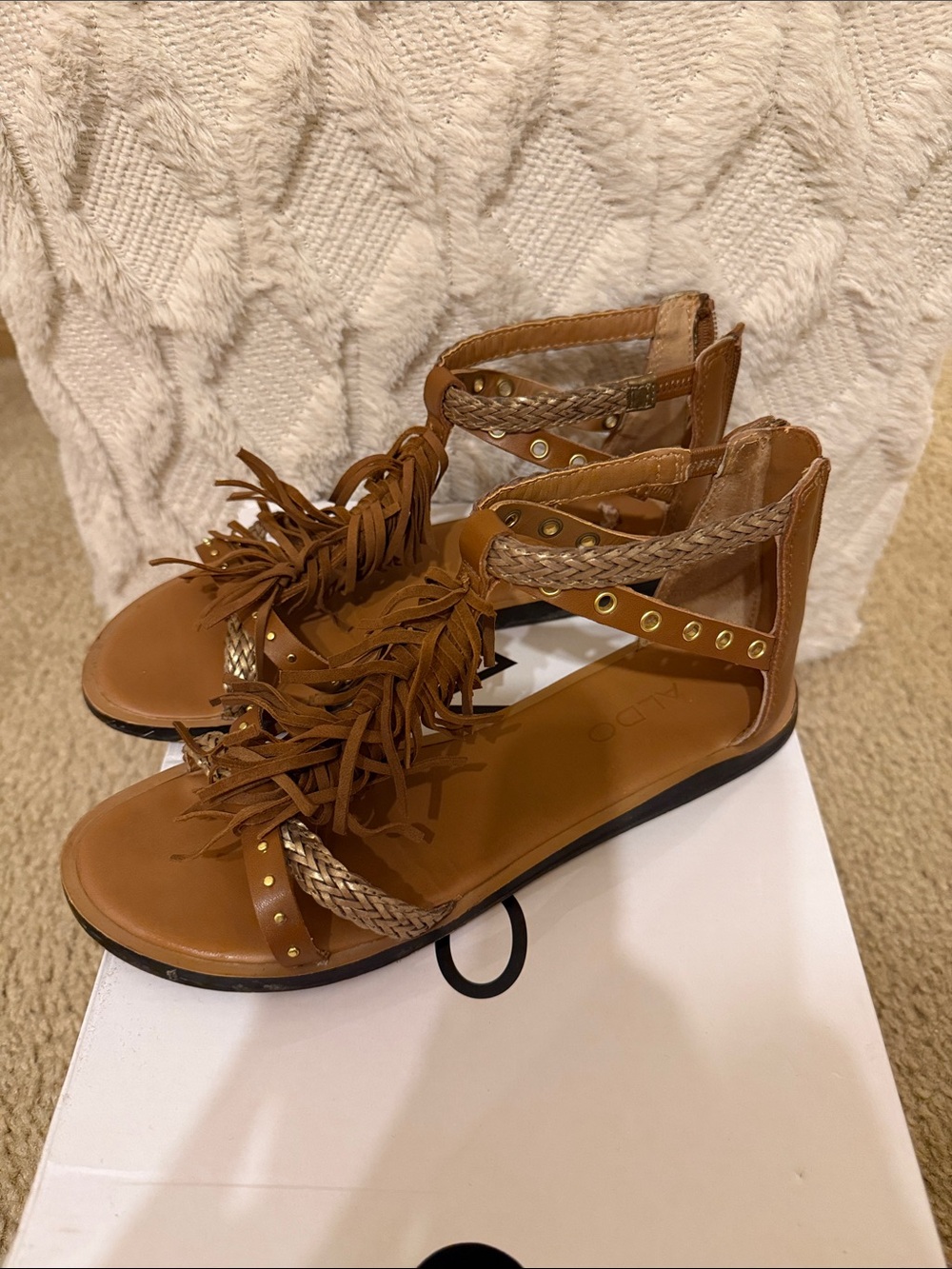 ALDO Tan Brown Fringe Gladiator Sandals